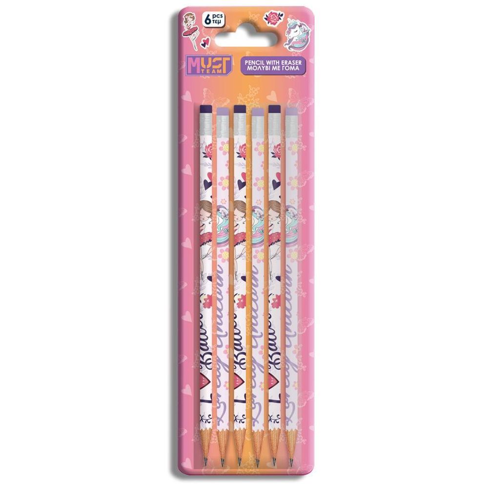 PENCIL WITH RUBBER MUST TEAM GIRL BLISTER 6PCS