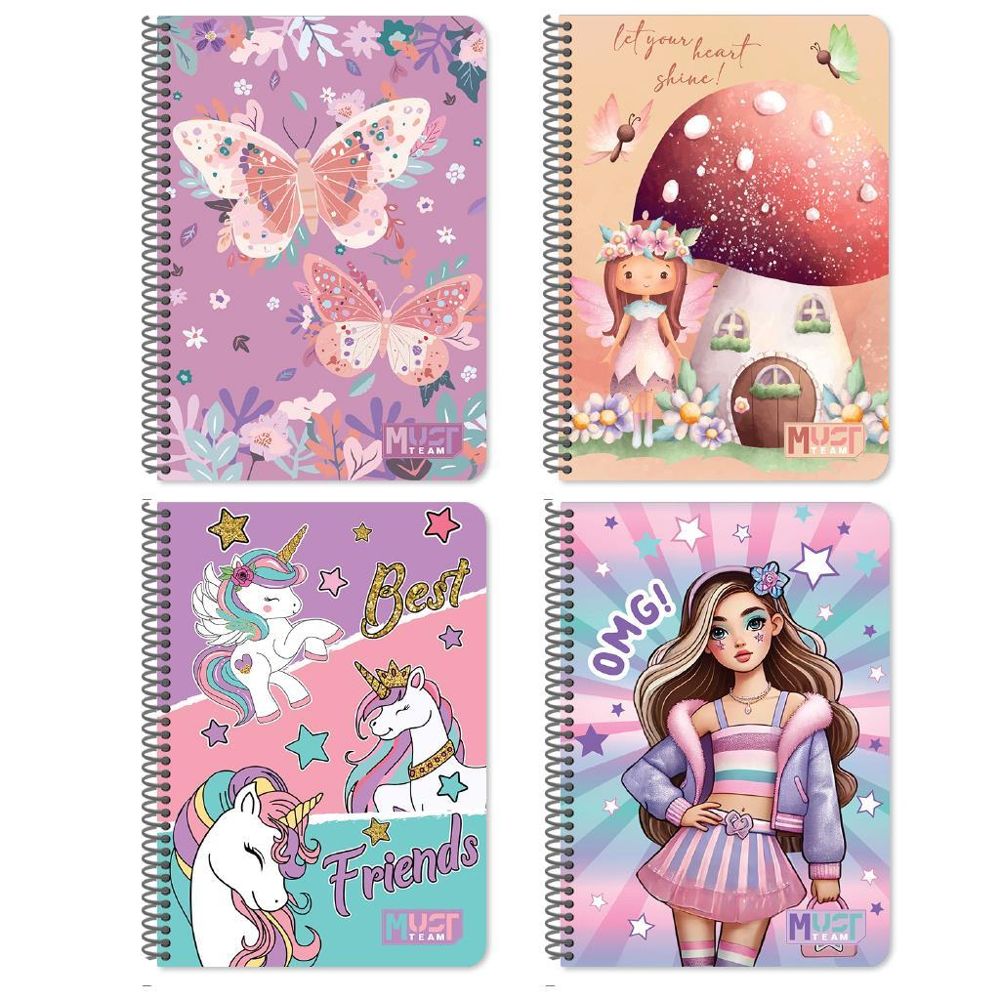 Spiral Notebook A4 Must Team Rainbows 2 Subjects 60 Sheets 4 Designs